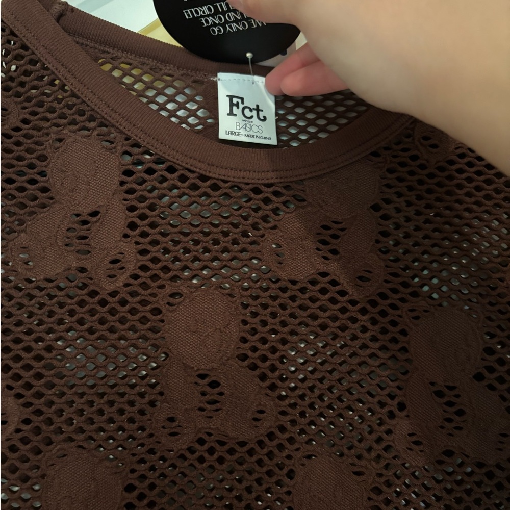 Brown Mesh Top with Bear Pattern